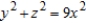 <strong>Given the equation of a surface of revolution , find the equation of its generating curve in the xy-plane rotating about the x-axis.</strong> A) B) C) D) E)