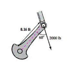 <strong>Both the magnitude and the direction of the force on a crankshaft change as the crankshaft rotates. Find the torque on the crankshaft using the position and data shown in the figure. Round your answer to two decimal places. </strong> A) 2,771.28 ft-lb B) 277.13 ft-lb C) 226.27 ft-lb D) 554.26 ft-lb E) 160.00 ft-lb