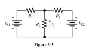<strong> Refer to Figure 6-5. Determine the amount of current flow through R<sub>2</sub> with the following component parameters. V<sub>S1</sub>=10 V, V<sub>S2</sub>=3 V, R<sub>1</sub>=2 k, R<sub>2</sub>=3k , and R<sub>3</sub>=700 </strong> A) 5.3 mA B) 1 mA C) 1.37 mA D) 0 A