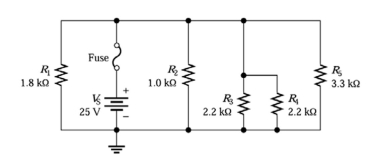 <strong> Refer to Figure 5-1. The voltage across R2 is 0 V. What is most likely the problem?</strong> A)R2 open B)fuse open C)R1 open D)none of the above