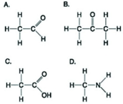 <strong>Use the figures to answer the following question. Which molecule(s) shown is (are) ionized in a cell?</strong> A) A B) B and D C) C and D D) D