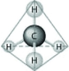 <strong> Which of the following factors contribute to the tetrahedral shape of the above molecule?</strong> A) the shape of the two p orbitals in the carbon atom B) the shape of the one s orbital in the carbon atom C) the shape of the sp3 hybrid orbitals of the electrons shared between the carbon and hydrogen atoms D) hydrogen bonding configurations between the carbon and hydrogen atoms