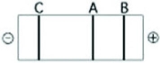<strong>Use the figure to answer the following question. The segment of DNA shown in the figure has restriction sites I and II, which create restriction fragments A, B, and C. Which of the gels produced by electrophoresis best represents the separation and identity of these fragments?</strong> A) B) C) D)