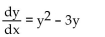 <strong>Identify equilibrium values and determine which are stable and which are unstable. </strong> A) y = 3 is a stable equilibrium value and y = 0 is an unstable equilibrium. B) y = 0 is a stable equilibrium value and y = 3 is an unstable equilibrium. C) y = 0 and y = 3 are unstable equilibrium values. D) There are no equilibrium values.