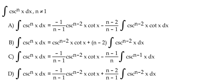 Use integration by parts to establish a reduction formula for the integral.