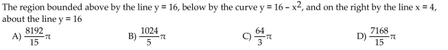 Find the volume of the solid generated by revolving the region about the given line.