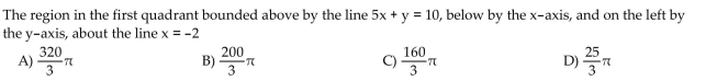 Find the volume of the solid generated by revolving the region about the given line.