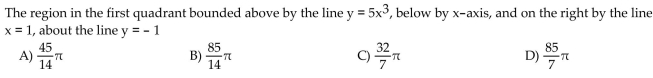 Find the volume of the solid generated by revolving the region about the given line.