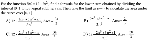Find the formula and limit as requested.