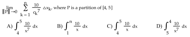 Express the limit as a definite integral.