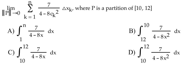 Express the limit as a definite integral.