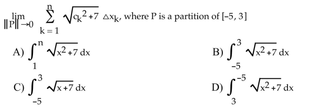 Express the limit as a definite integral.