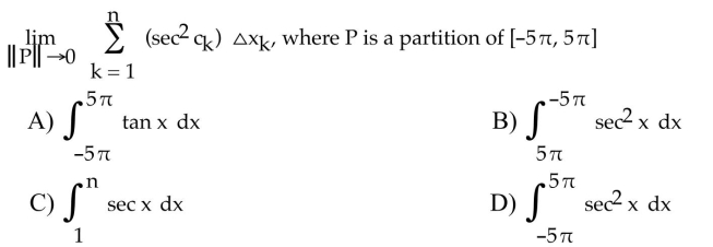 Express the limit as a definite integral.