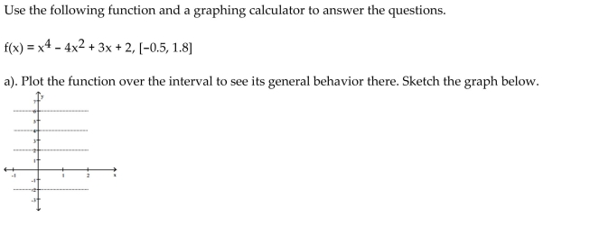 Graph the function, then find the extreme values of the function on the interval and indicate where they occur. b). Find the interior points where f = 0 (you may need to use the numerical equation solver to approximate a solution). You may wish to plot f as well. List the points as ordered pairs (x, y). c). Find the interior points where f does not exist. List the points as ordered pairs (x, y). d). Evaluate the function at the endpoints and list these points as ordered pairs (x, y). e). Find the function's absolute extreme values on the interval and identify where they occur.