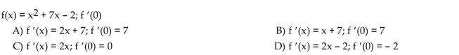 Calculate the derivative of the function. Then find the value of the derivative as specified.