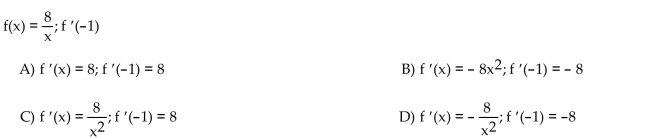 Calculate the derivative of the function. Then find the value of the derivative as specified.