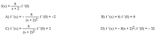 Calculate the derivative of the function. Then find the value of the derivative as specified.