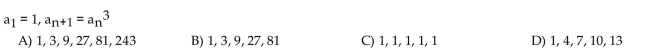 A recursion formula and the initial term(s) of a sequence are given. Write out the first five terms of the sequence.