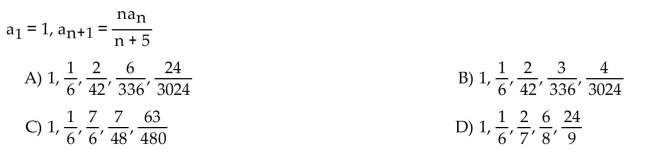 A recursion formula and the initial term(s) of a sequence are given. Write out the first five terms of the sequence.