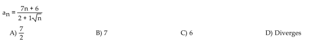 Find the limit of the sequence if it converges; otherwise indicate divergence.