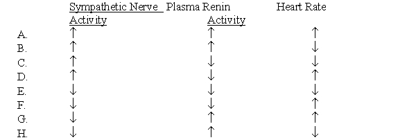 Which one of the following sets of physiological changes would be expected to occur in a person who stands up from a supine position?