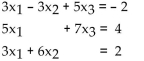 <strong>Write a system of equations associated with the augmented matrix. Do not try to solve. </strong> A) B) C) D)