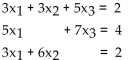 <strong>Write a system of equations associated with the augmented matrix. Do not try to solve. </strong> A) B) C) D)