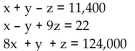 <strong>Find the system of equations to model the problem. DO NOT SOLVE THIS SYSTEM. A A $ 000 tru trst is to be invested in bonds paying 9%, CDs paying 8%, and mortgages paying 10%. The sum of the amount invested in bonds and the amount invested in CDs must equal the mortgage investment. To earn an $11,400 Annual income from the investments, how much should the bank invest in each? Let x represent the amount invested in bonds, y the amount invested in CDs, and z the amount invested in mortgages.</strong> A) B) C) D)
