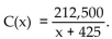 Solve the problem. -Suppose the cost per ton, y, to build an oil platform of x thousand tons is approximated by y What is the cost per ton for x = 30?