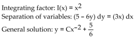 <strong>Find the general solution two ways. First use an integrating factor and then use separation of variables. </strong> A) B) C) D)