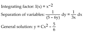 <strong>Find the general solution two ways. First use an integrating factor and then use separation of variables. </strong> A) B) C) D)