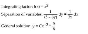 <strong>Find the general solution two ways. First use an integrating factor and then use separation of variables. </strong> A) B) C) D)