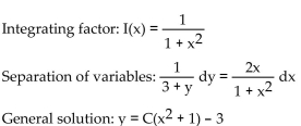 <strong>Find the general solution two ways. First use an integrating factor and then use separation of variables. </strong> A) B) C) D)