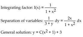 <strong>Find the general solution two ways. First use an integrating factor and then use separation of variables. </strong> A) B) C) D)