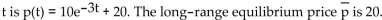 <strong>Solve the problem. The supply S and demand D for a certain commodity satisfy the equations ) and find the equilibrium price p at time t and the long-range equilibrium price.</strong> A) B) C) D)