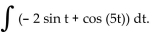 <strong>Provide an appropriate response. Find the indefinite integral </strong> A) B) - 2 cos t - 5 sin (5t) + C C) D)