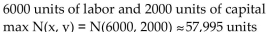 <strong>Solve the problem. The Cobb-Douglas function for a new product is given by where x is the number of units of labor and y is the number of units of capital required to produce N(x, y) units of the product. Each unit of Labor costs $40, and each unit of capital costs $80. If $400,000 has been budgeted for the production of this Product, determine how this amount should be allocated in order to maximize production, and find the Maximum production.</strong> A) B) C) D)