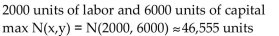 <strong>Solve the problem. The Cobb-Douglas function for a new product is given by where x is the number of units of labor and y is the number of units of capital required to produce N(x, y) units of the product. Each unit of Labor costs $40, and each unit of capital costs $80. If $400,000 has been budgeted for the production of this Product, determine how this amount should be allocated in order to maximize production, and find the Maximum production.</strong> A) B) C) D)