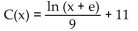 <strong>Solve the problem. A company has found that the marginal cost of a new production line (in thousands) is where x is the number of years the line is in use. Find the total cost function for the production line (in thousands). The Fixed cost is $20,000.</strong> A) B) C(x) = 9 ln (x + e) + 20 C) D) C(x) = 9 ln (x + e) + 11