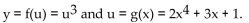 <strong>Provide an appropriate response. Write composite function in the form y = f(u) and u = g(x).</strong> A) B) C) D)