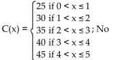 <strong>Solve the problem. The cost of renting a snowblower is $20 for the first hour (or any fraction thereof) and $5 for each additional hour (or fraction thereof) up to a maximum rental time of 5 hours. Write a piecewise definition of the cost C(x) Of renting a snowblower for x hours. Is C(x) continuous at x = 2.5?</strong> A) B) C) D)