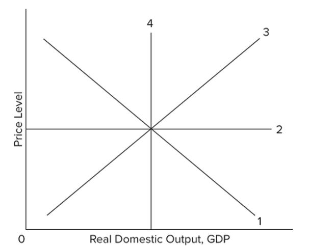   In the accompanying graph, which line might represent an aggregate demand curve?