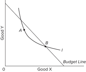 Given the indifference curve and budget line above, this individual