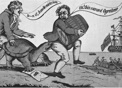 <strong>Embargo Act-Ograbme (1807) Alexander Anderson The foreign policy action depicted in this cartoon led to what outcome?</strong> A) The United States went to war against England. B) The New England Federalists declined until the party eventually died out. C) Federalists engaged in an overthrow of government. D) The United States increased its trade with countries other than England and France.