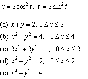 Find the rectangular-coordinate equation for the parametric equations given.