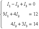 <strong>Applying Kirchhoff's Laws to the electrical network in the figure, the currents I<sub>1</sub>, I<sub>2</sub>, and I<sub>3</sub> are the solution of the system Find the currents. </strong> A) B) C) D) E)