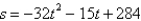 <strong>An object moving vertically is at the given heights at the specified times. Find the position equation for the object. At t = 1 second, s = 284 feet At t = 2 seconds, s = 221 feet At t = 3 seconds, s = 126 feet</strong> A) B) C) D) E)
