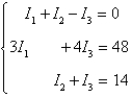 <strong>The currents in an electrical network are given by the solutions of the system where I<sub>1</sub>, I<sub>2</sub>, and I<sub>3</sub> are measured in amperes. Solve the system of equations using matrices.</strong> A) I<sub>1</sub> = 4, I<sub>2</sub> = 5, I<sub>3</sub> = 9 B) I<sub>1</sub> = 2, I<sub>2</sub> = 3, I<sub>3</sub> = 6 C) I<sub>1</sub> = 2, I<sub>2</sub> = 3, I<sub>3</sub> = 5 D) I<sub>1</sub> = 4, I<sub>2</sub> = 9, I<sub>3</sub> = 5 E) no solution
