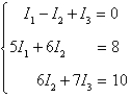 <strong>Applying Kirchhoff's Laws to the electrical network in the figure, the currents I<sub>1</sub>, I<sub>2</sub>, and I<sub>3</sub> are the solution of the system Find the currents. </strong> A) B) C) D) E)