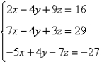 <strong>Use matrices to solve the system of equations (if possible). Use Gaussian elimination with back-substitution or Gauss-Jordan elimination. </strong> A) x = -5, y = -3, z = 2 B) x = 5, y = -3, z = 2 C) x = 5, y = 3, z = 2 D) x = 3, y = -5, z = -2 E) no solution